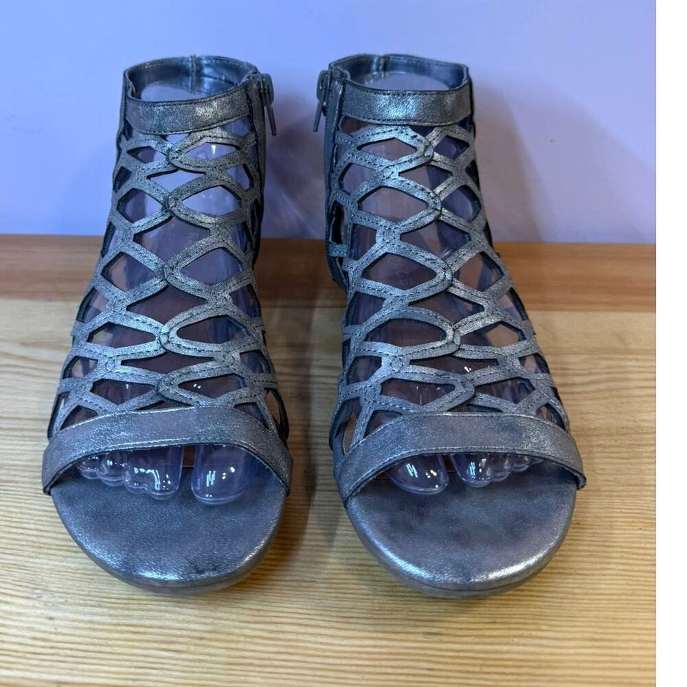 Rampage Savanna Gray Metallic Gladiator Heeled Sandals Women's Size 6